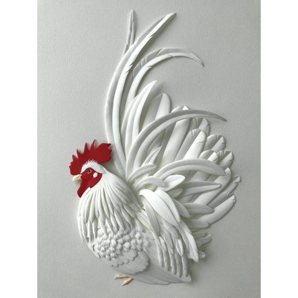 lukisan cetak ayam Kate putih plus bingkai uk 65x45