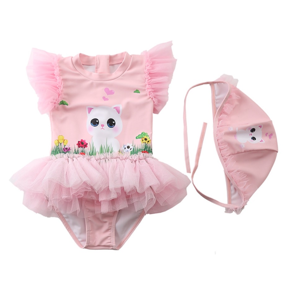 Baju renang anak dengan tutu import motif kucing