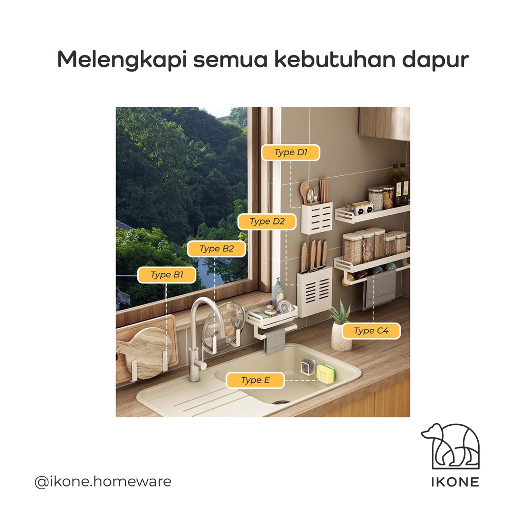 【IKONE】GATE Rak Dapur Serbaguna Rak Bumbu Dapur Kitchen Rak Gantung Rak dinding Kitchen Bar Soap Organizer Gantung Kain Gantungan Dapur Lengkap