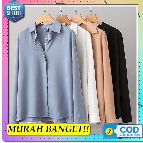 Promo Cuci Gudang Kemeja Wanita Lengan Panjang Motif Daun Jatuh Termur Cod - Amor Top Long Shirt Kem