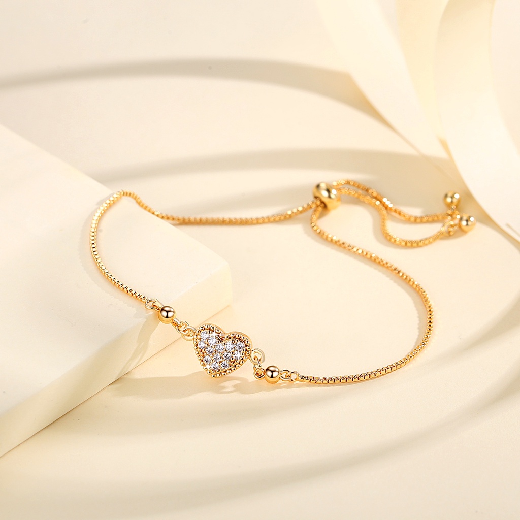Y724 [COD✔]Gelang Heart Wanita Korea Lapis Emas Gelang Titanium Perhiasan Fashion Gelang Kristal Wanita Anti Karat