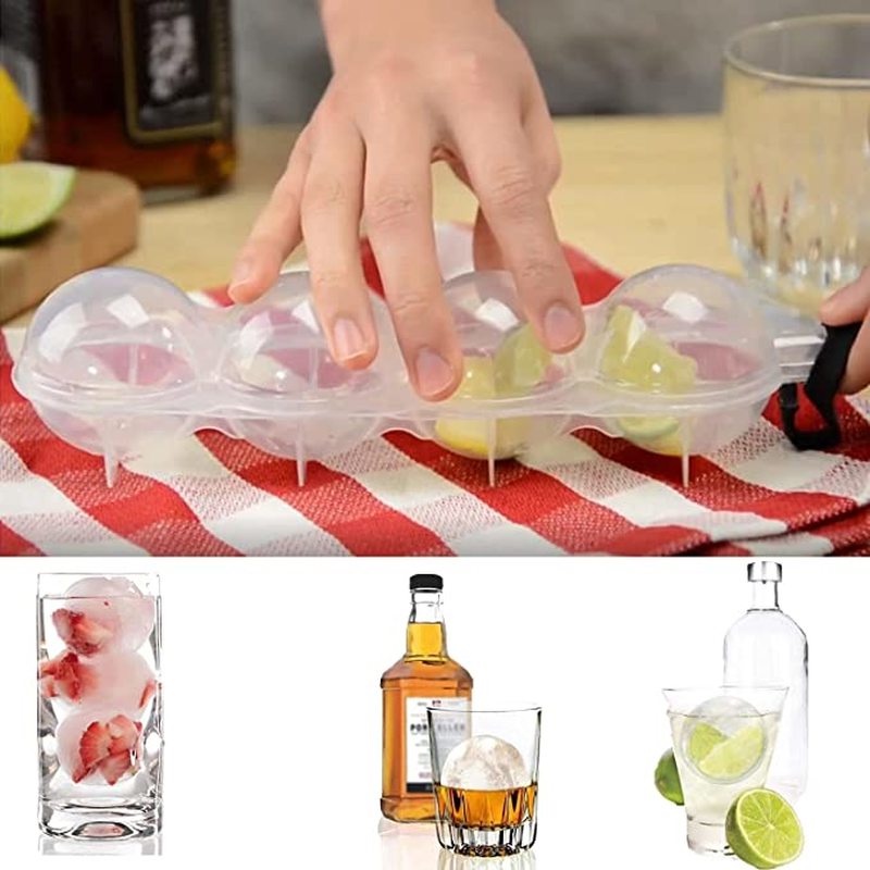 1pc Cetakan Es Batu Bentuk Bulat 4 Lubang Bahan Silikon Flexible Untuk Whiskey Cocktail