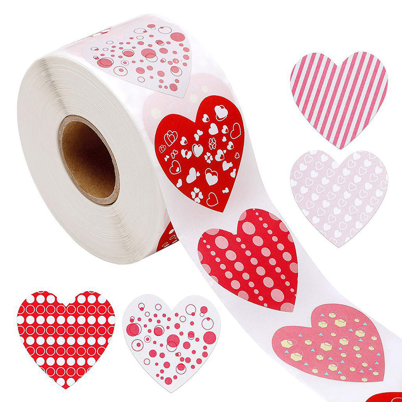 500pcs / Roll Stiker Bentuk Hati Dengan Perekat Untuk Dekorasi Hadiah Hari Valentine