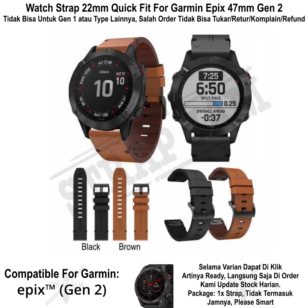 Strap Garmin Quick Fit 22mm For Garmin Epix Gen 2 47mm - Tali Jam Kulit Leather With Strip Line