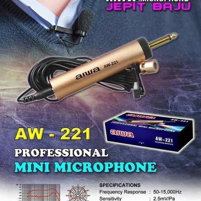 Detail produk dari mic jepit aiwa aw-221 condensor panjang kabel 10 m