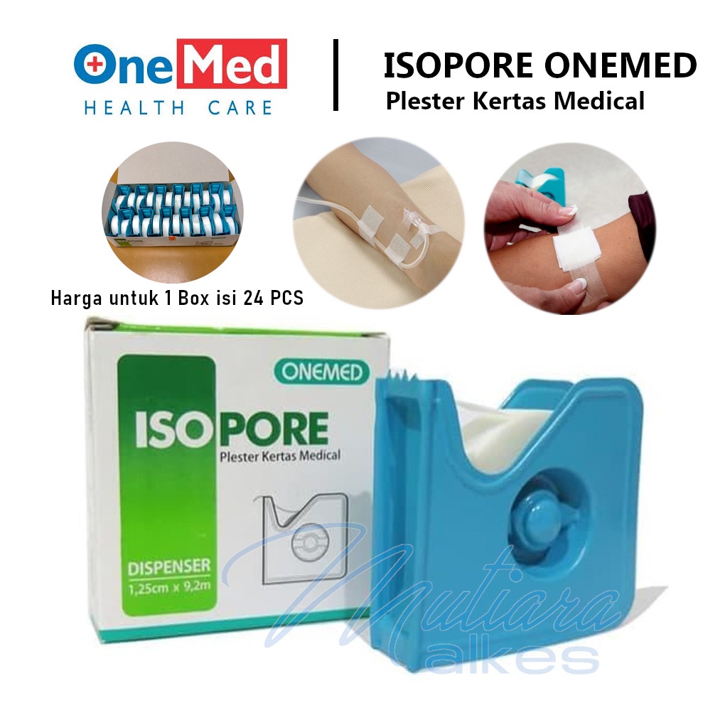 1BOX isi 24 PCS - Isopore 1,25cm x 9,2m + Dispenser Onemed Plester Kertas Medical