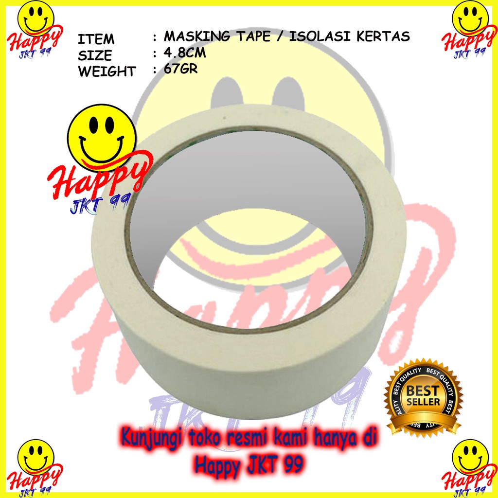 [ HAPPY JKT 99 ] LAKBAN ISOLASI KERTAS STAR MASKING TAPE 4.8CM X 10Y