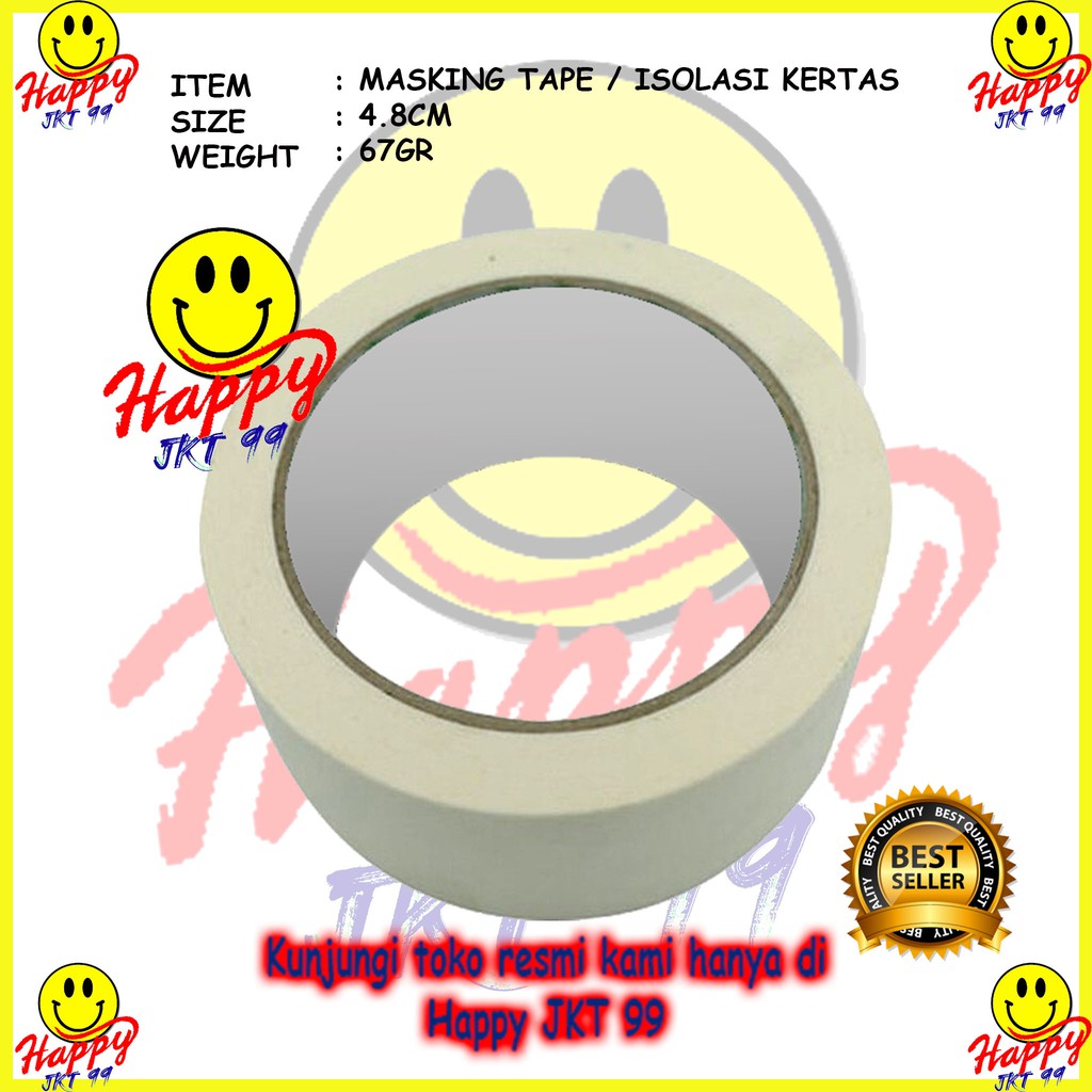 [ HAPPY JKT 99 ] LAKBAN ISOLASI KERTAS STAR MASKING TAPE 4.8CM X 10Y