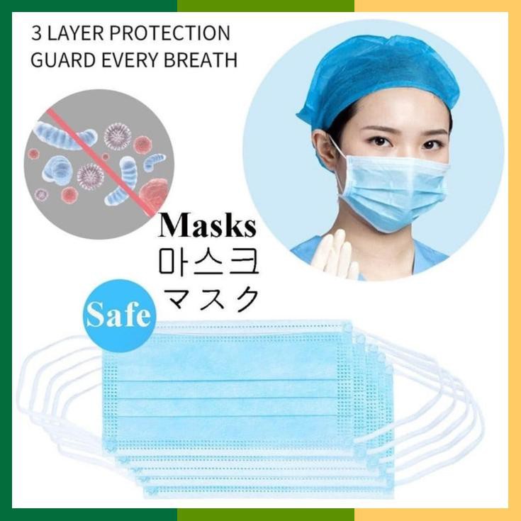 Masker Medis 3Ply Disposable Mask 3 Ply Earloop 1 Box Isi 50 Pcs