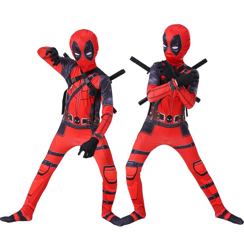 Holiday party Superhero Deadpool Kids boy Bodysuit+Masker cosplay Avengers SpiderMan Costumes set