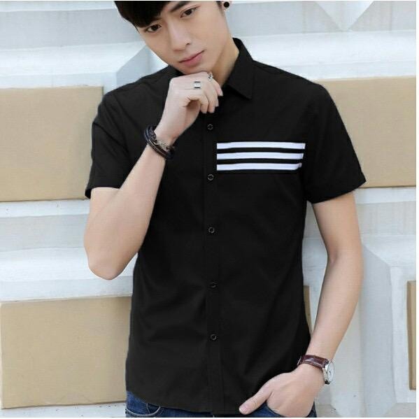 TOTOTAshop.Kemeja DONNY pria.M-L-XL slimfit,lengan pendek bahan cotton stretch,Real pict