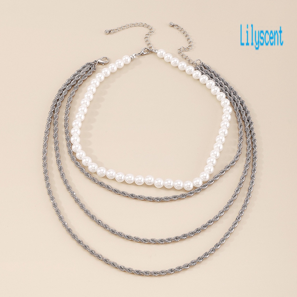 2pcs Kalung Multilayer Aksen Mutiara Imitasi Untuk Wanita