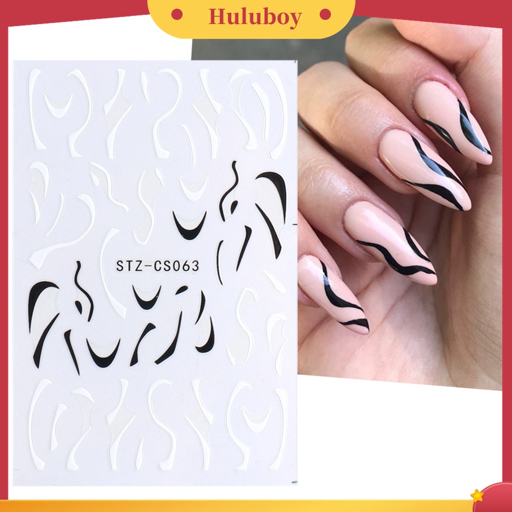 Huluboy Huluboy♡ Stiker Kuku Motif Garis Warna-Warni 3D Untuk Manicure