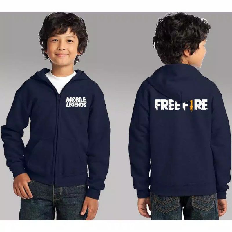 JAKET ZIPPER HOODIE ANAK MOBILE LAGENDS FREE FIRE 6-13 tahun