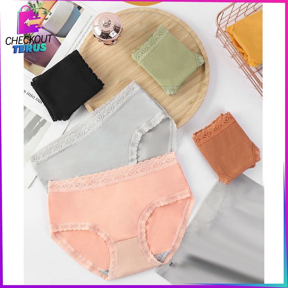 CT P128 Celana Dalam Wanita Renda Motif Polos Underwear CD Wanita Anti Nyeplak CD Warna Warni Polos Impor