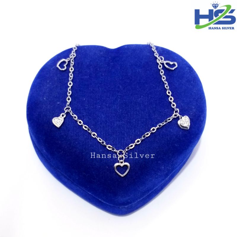 Gelang Kaki Perak Asli Silver 925 Lapis Emas Putih Model Rantai Nori Polos Gantungan Love