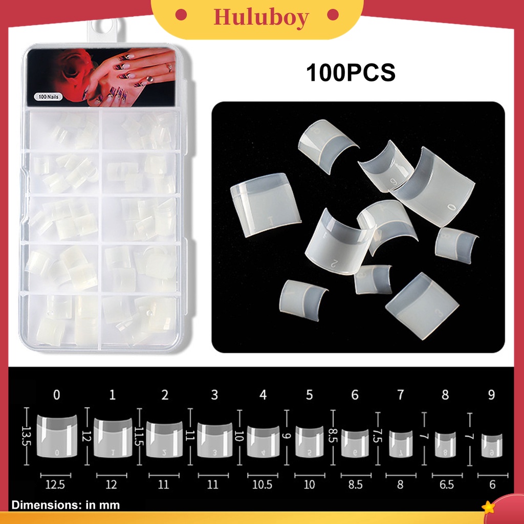 Huluboy Huluboy♡ 100pcs Kuku Palsu Extension Model Pendek Gaya Perancis Untuk Kecantikan