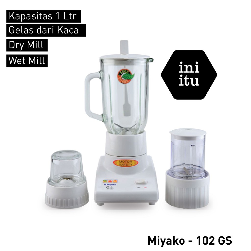 [ Miyako ] Blender Kaca 3 in 1 Miyako - 102 GS. Kapasitas 1 Liter