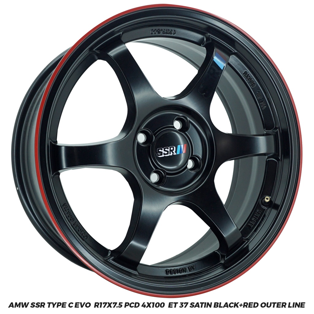 Velg Mobil SSR Type C Evo Ring 17x7.5 Pcd 4x100 ET.37 Satin Black Red Line