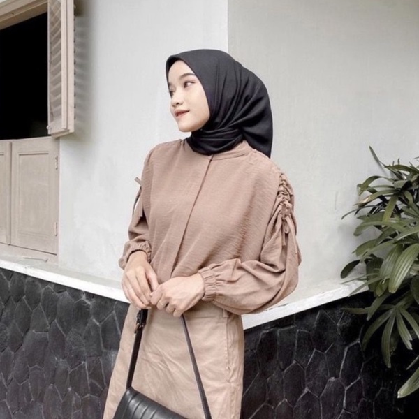 Tq88indonesia Baju Blouse Wanita Serut Tangan / SANI YEMI OUTFIT / Blus Polos Lengan Panjang / Ootd