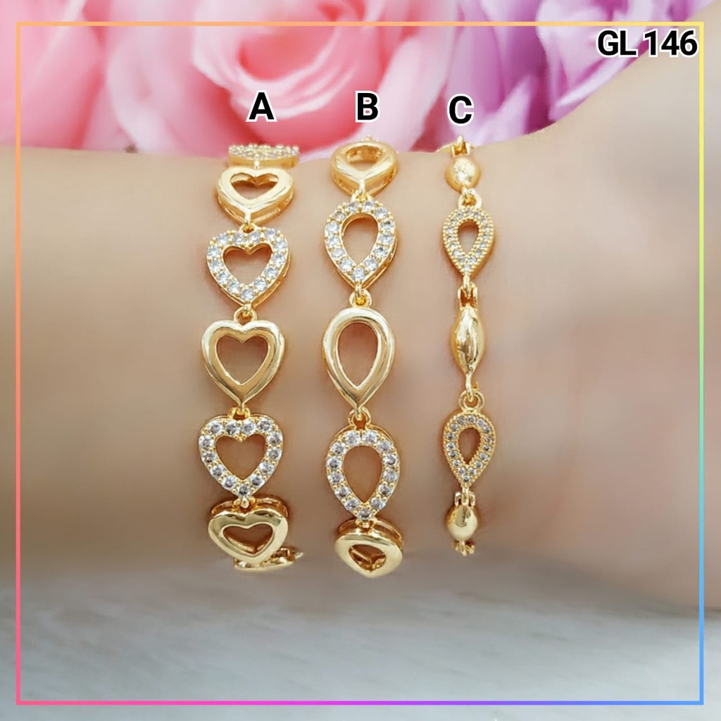 Gelang xuping gelang dewasa rantai tebal labu full permata zirkon perhiasan lapis emas gold GL 146