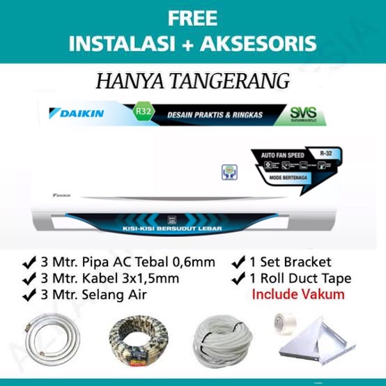 AC DAIKIN THAILAND 0.5 PK AC Super Mini Split 1/2 PK RC + FTC15NV14 - THAILAND + GRATIS PEMASANGAN