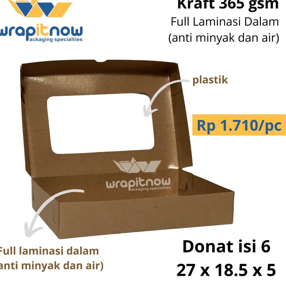 

[PROMO 0AS70] (isi 50 pcs) Dus Donat isi 6 Kraft Laminasi 27x18.5x5// dus roti/ dus cookies/ box kraft Seller