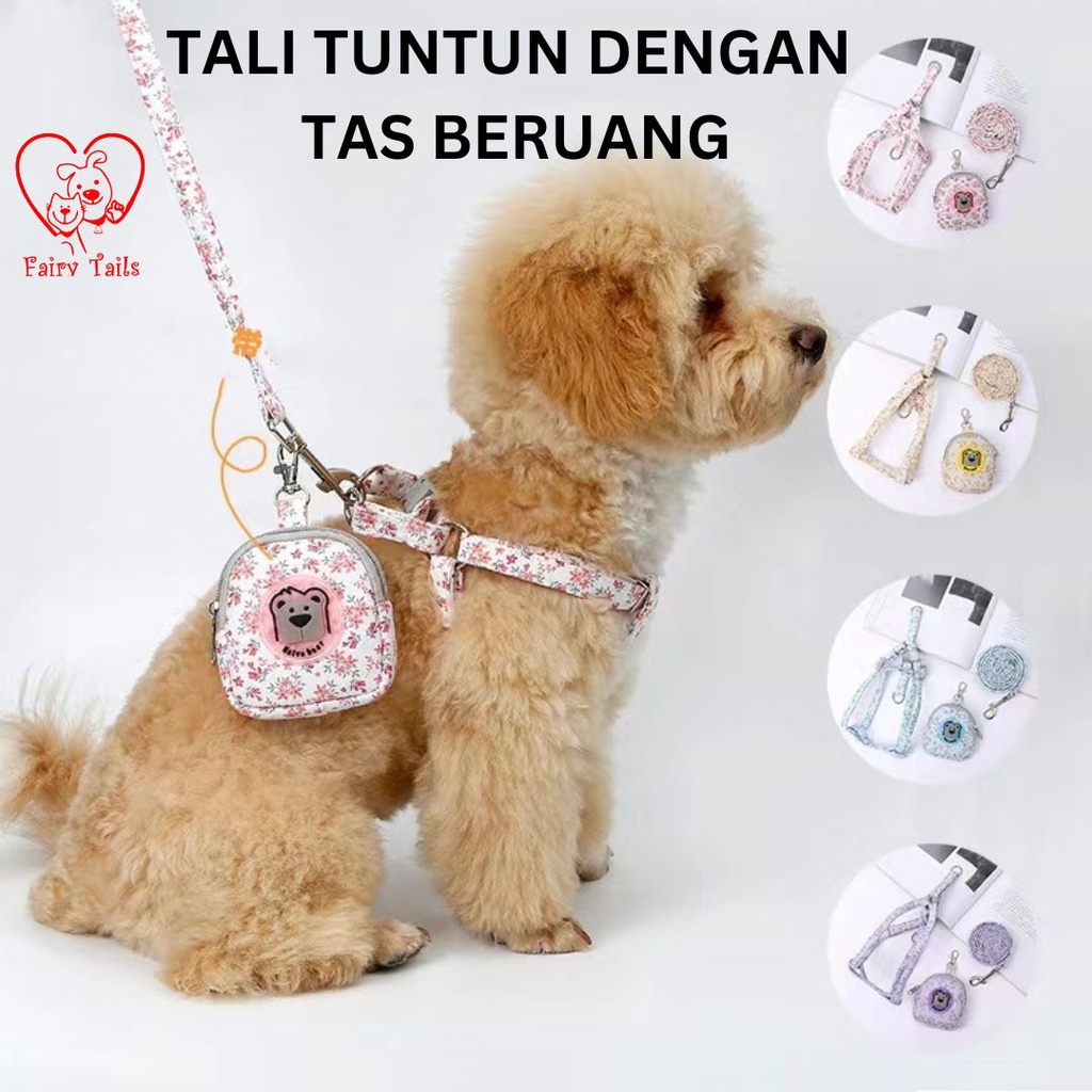 Tali Tuntun Tali Kekang dengan Tas Ransel Harness Untuk Anabul Kucing dan Anjing Travel Outdoor | Pet Cat Dog Leash with Backpack