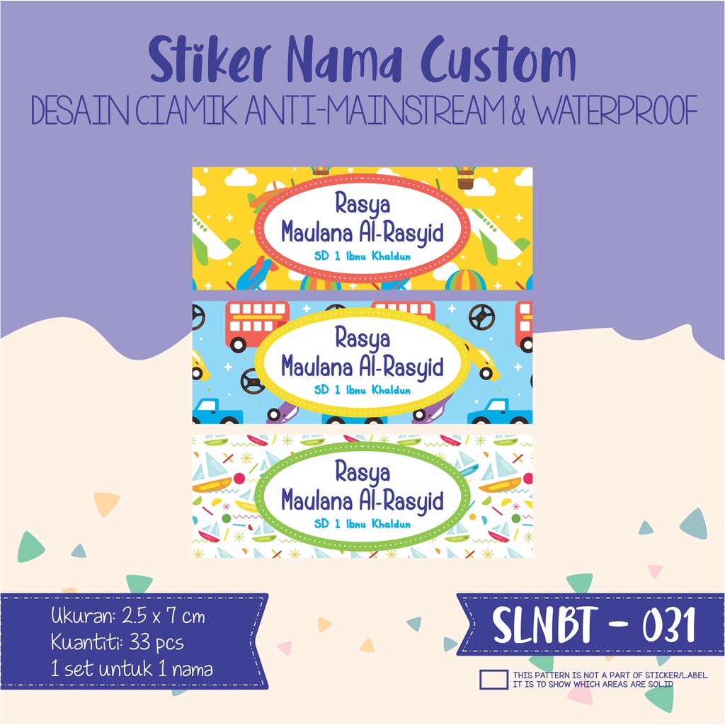 

stiker label nama anak kartun waterproof rainbow animal SLNBT 031