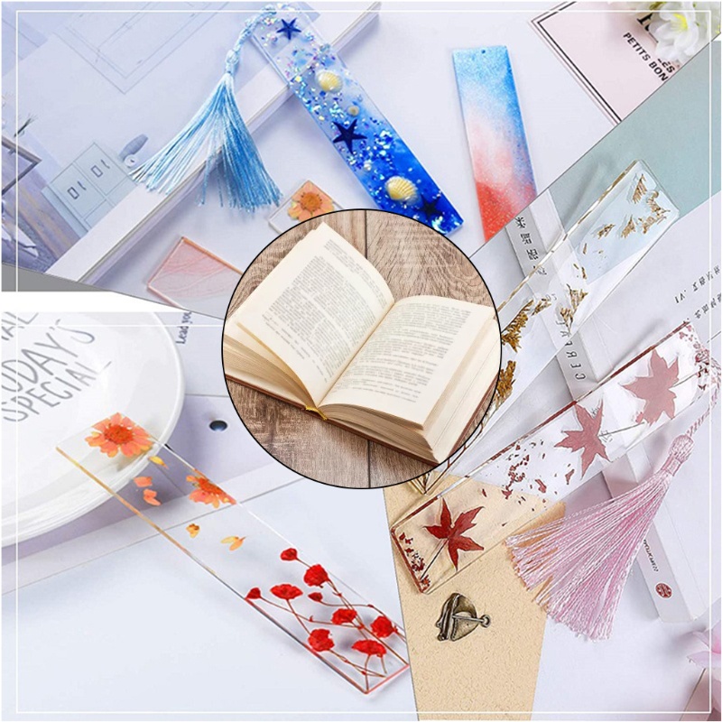 SIY  Bookmark Resin Mould Set Include Rectangle Bookmark Silicone  Jewelry Mould with Colorful Tassels for Bookmark Making