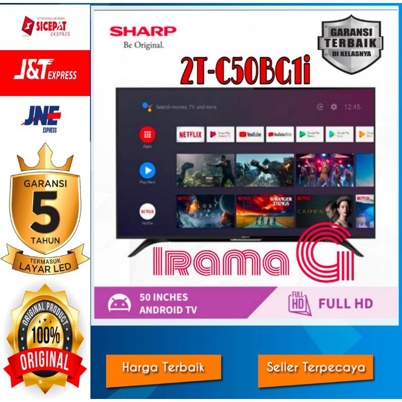 LED TV SHARP AQUOS 50 inch 2T-C50BG1 i Android TV Full HD Garansi Resmi 5 Tahun