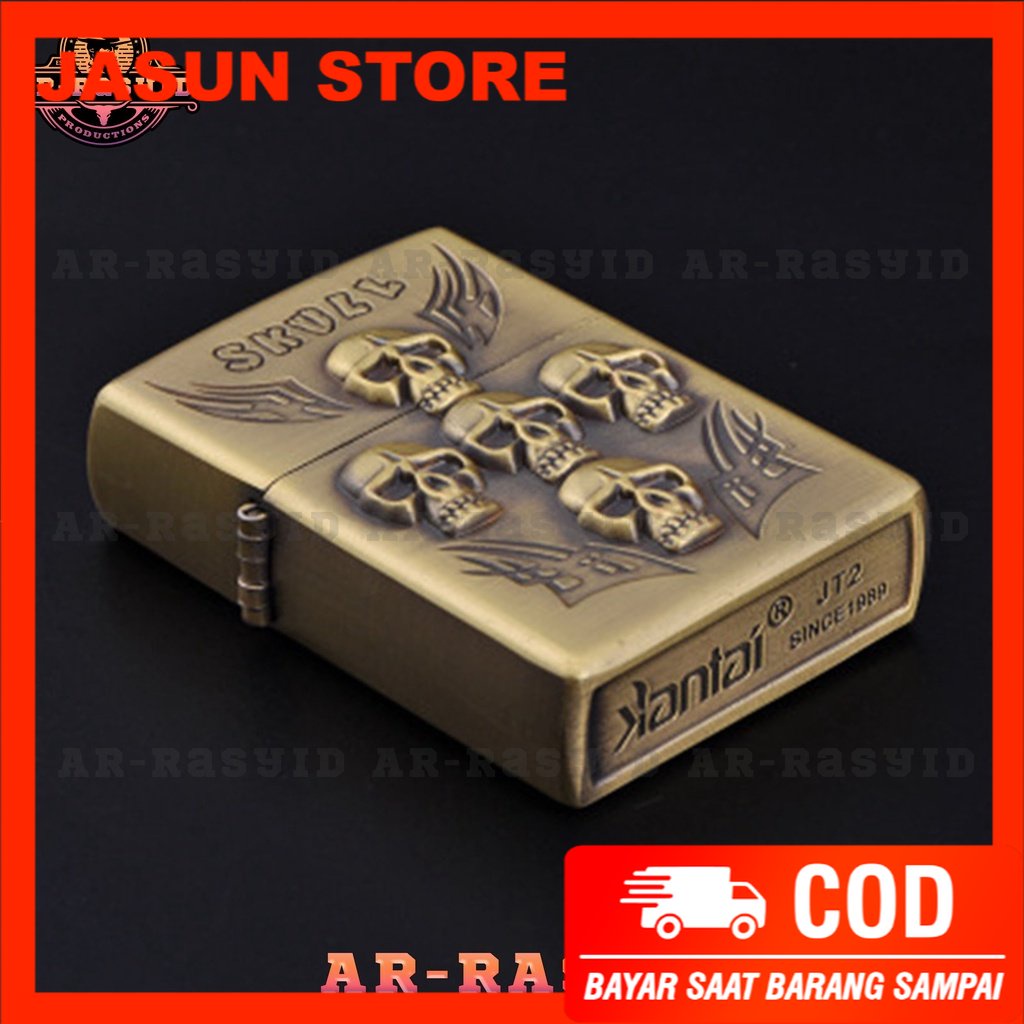 BISA COD! Korek Api Zippo Roda Api Minyak Jiantai Motif Skull Tengkorak JT-6057