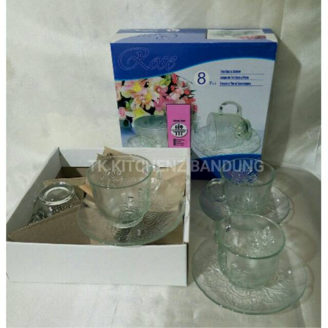 gelas kaca / gelas set / gelas pisin / gelas kado / gelas tatakan isi 8 pcs