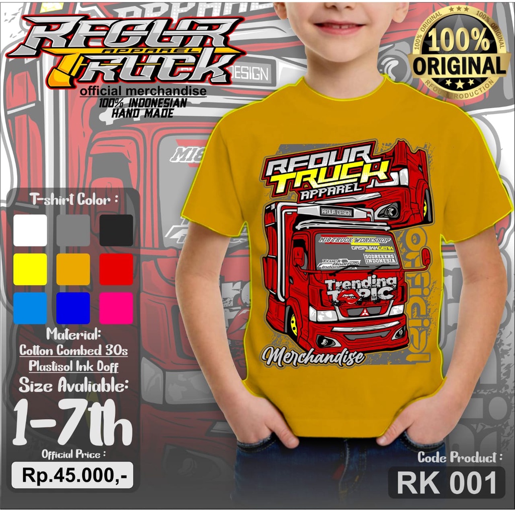 Kaos truck oleng anak anak Kaos truck mania anak Baju kaos anak Kaos gambar truck Rfour original