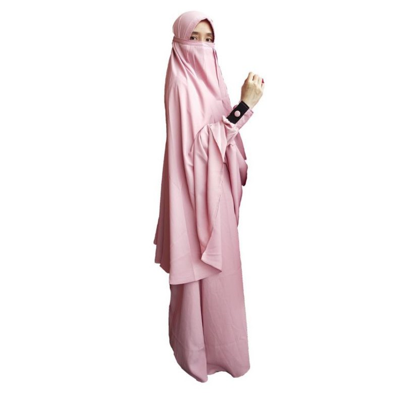 setelan Gamis set syar'i + Jilbab + Cadar Bandana + cadar tali