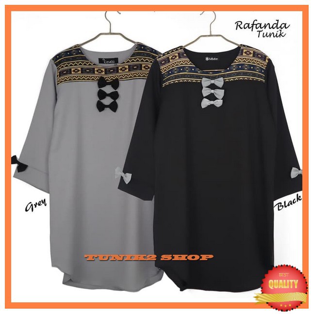 Baju Atasan Tunik Wanita Rafanda Tunik - Black, XL