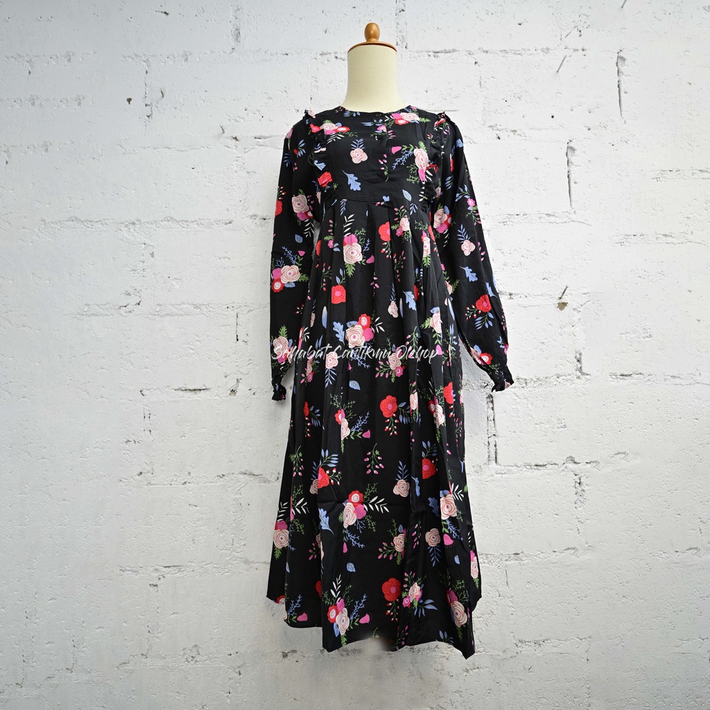 Long Tunik Motif Bunga Sabrina Bahan Wolfis Original By Crystalite