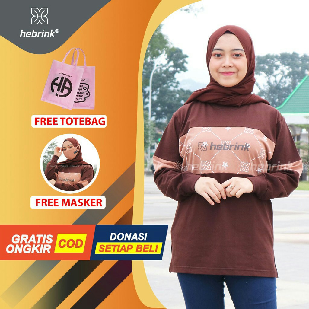 ⭐GRATIS MASKER⭐ Sweatshirt Hebrink Premium Ori HB41 Dark Brown - kaos lengan panjang - atasan cewe