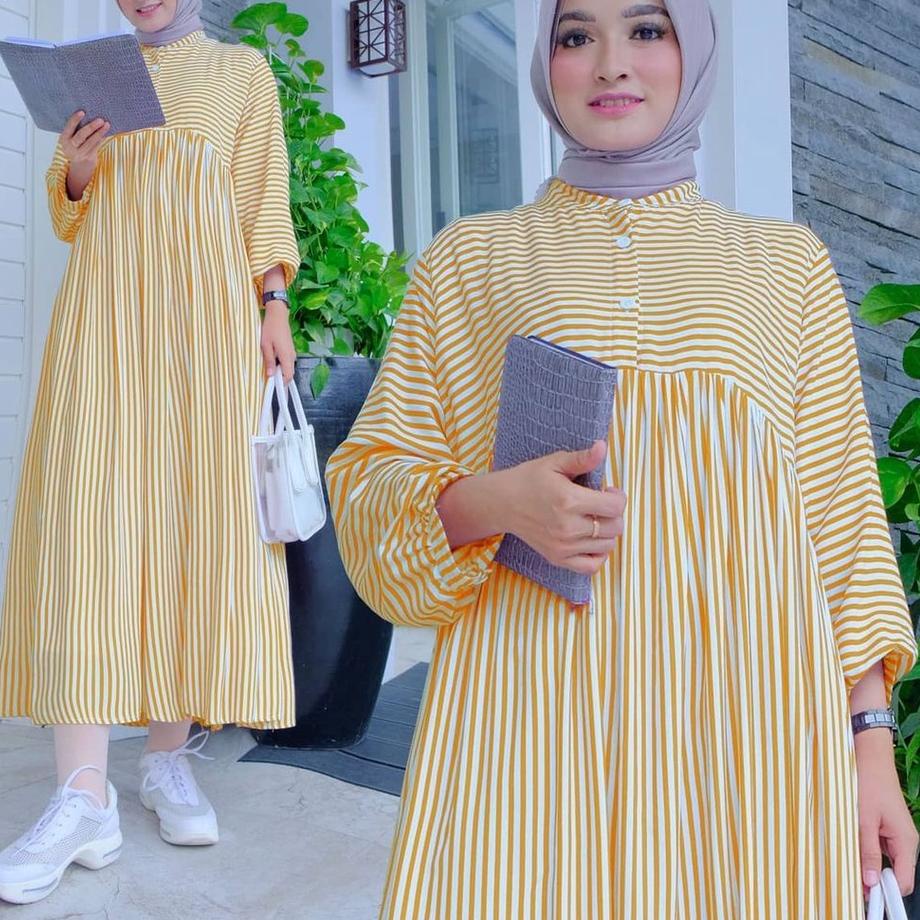Penjualan Terbanyak.. Tunik Salur Jumbo XL, XXL, XXXL Katun Viscose Jawani Midi Dress Gamis Terbaru 