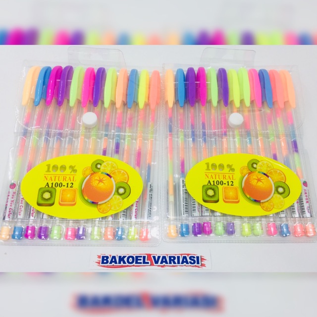 Pulpen Pelangi / Rainbow Gel Pen Unik Warna Warni Pulpen Gel 1 Pack isi 12 pcs-2