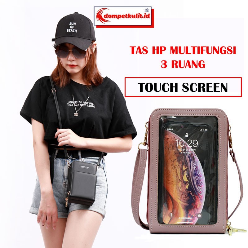 Tas Selempang Wanita Dompet HP Wanita dg Touch Screen Transparant Multifungsi Original Import 65.ID