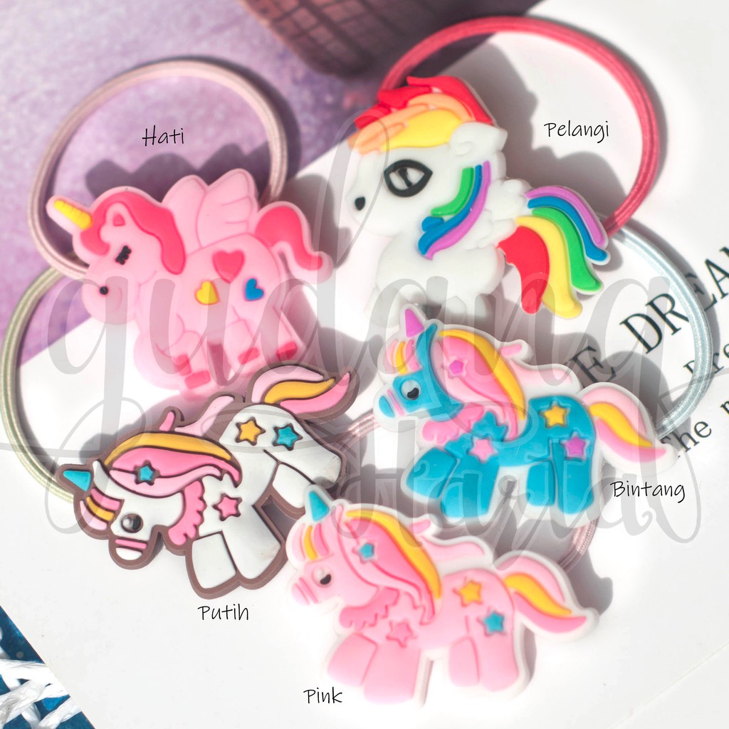 Ikat Rambut Anak Unicorn Kuda Poni Pelangi Lucu Karet Rambut Unik GH 201709