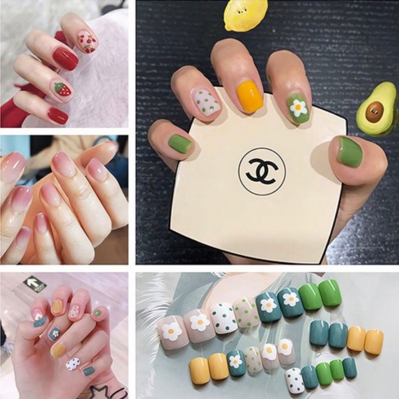 (24 PCS) PRETTY NAILS Kuku Palsu Baru / Stiker Kuku Tahan Air Free Lem 2gr R001-R040 - Kuku Palsu Te