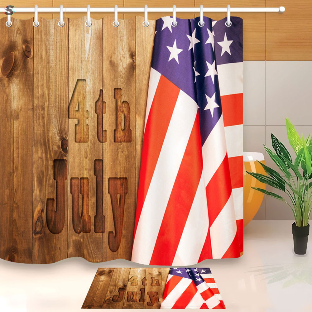 American Flag Shower Curtain Floor Mat Fourth Of July Independence