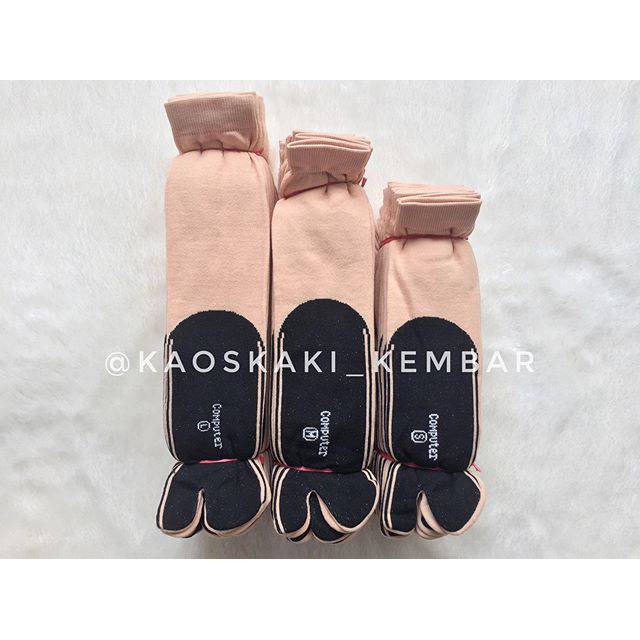 DIKEMAS 12 Pasang Kaos Kaki Jempol Nylon CREAM Telapak Hitam Computer (Lusinan)