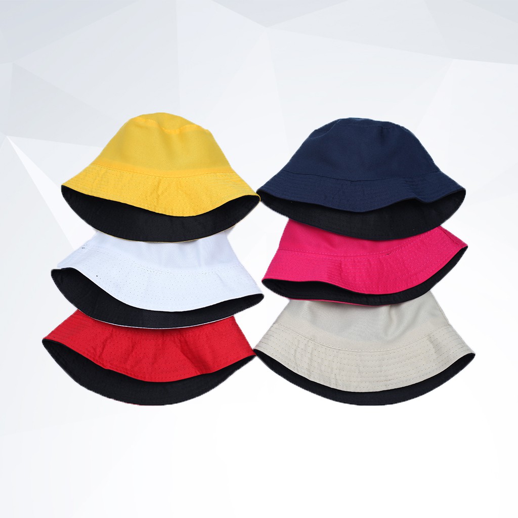 Topi Bucket Hat Polos Bolak Balik Dewasa Bahan Drill