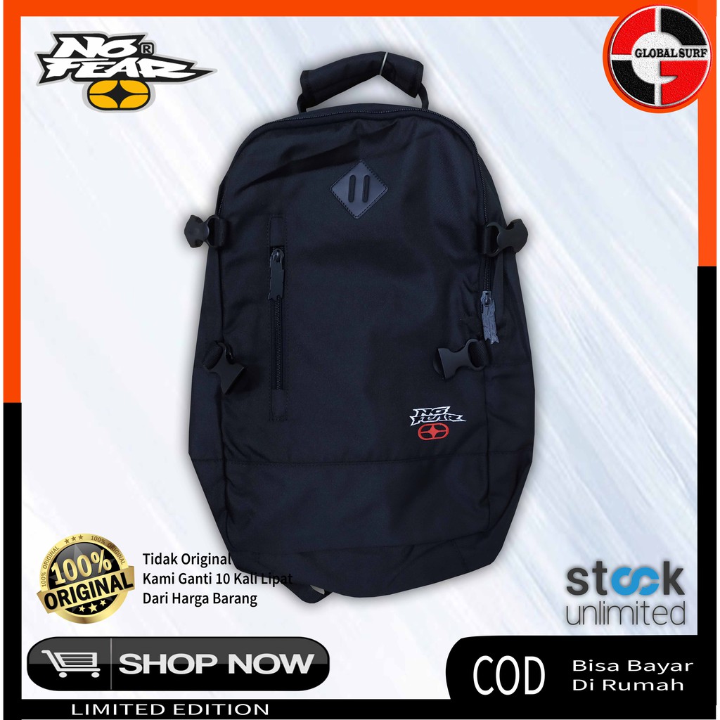 NO FEAR TAS LAPTOP BACKPACK PRIA RANSEL PUNGGUNG SEKOLAH KULIAH KERJA FULL BLACK ORIGINAL STYLE