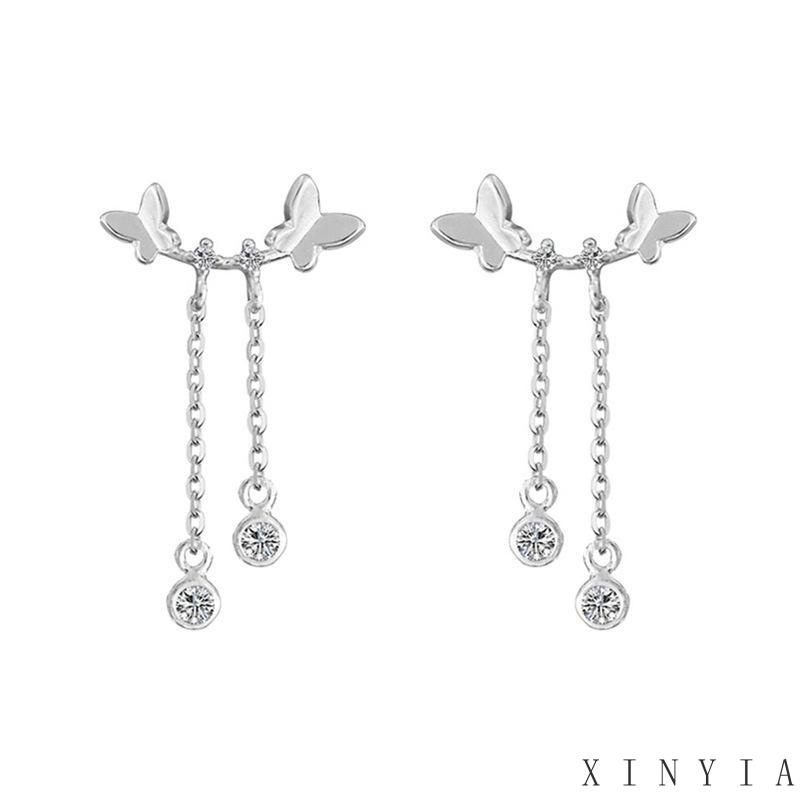 【Bayar di tempat】Anting Gantung Silver Bentuk Kupu-kupu untuk Wanita Earrings Kupu-kupu Rumbai Panjang Kawat Telinga Perhiasan Earring Women Jewelry