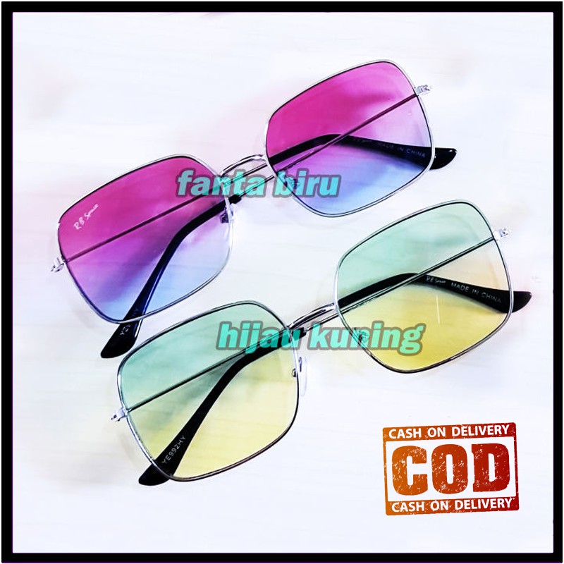 Kacamata Fashion Kotak Dual Color Sunglasses Sunnies Wanita Pria Kaca Mata Dewasa Fashion Kotak