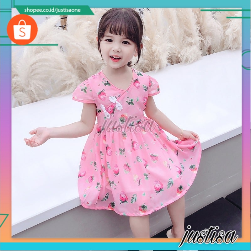 Promo !! Dress anak perempuan import/ dress cute/ Dress strawberry tiffany girl  uk 1-2th